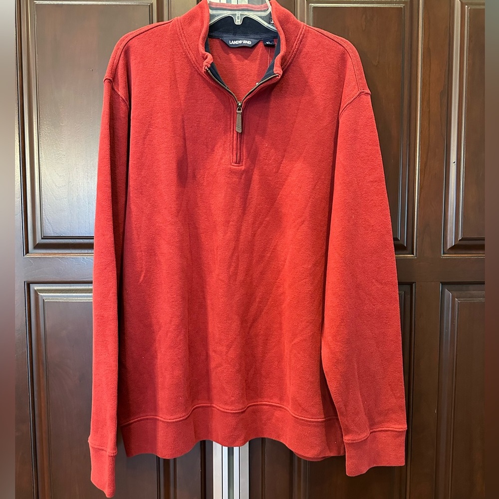NWT. Lands’ End (XL) red quarter zip sweater.